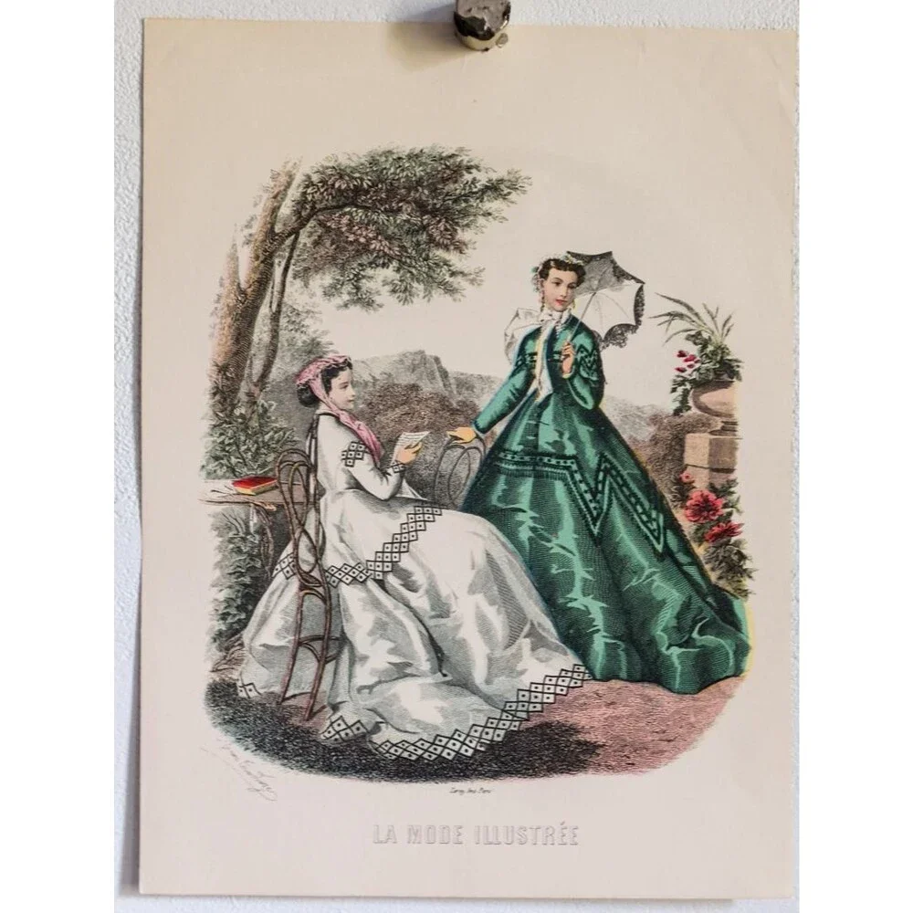 Antique French Fashion Plate Lot of 5, La Mode Illustrée 1870s, Anaïs Toudouze